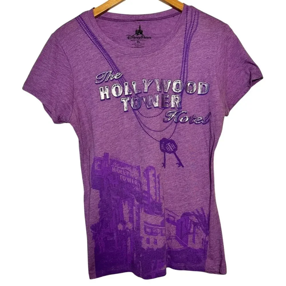 Disney Parks The Hollywood Tower Hotel Purple T-Shirt Size: XL - Picture 1 of 3
